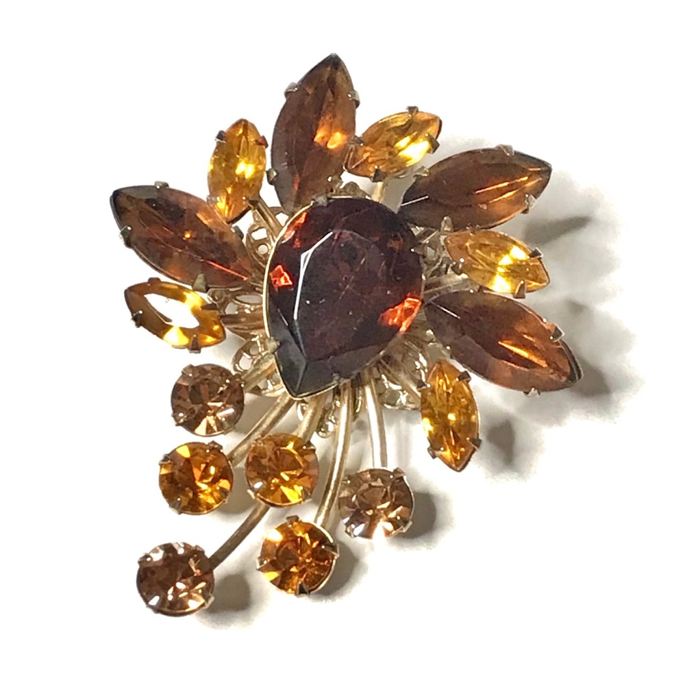 Vintage Rhinestone Brooch Sunburst Retro 1950 Pin
